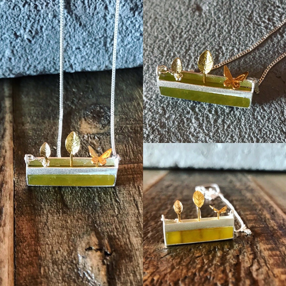 silver necklace Plant In A Pod Planter & gold leaf - Picture 2 of 6